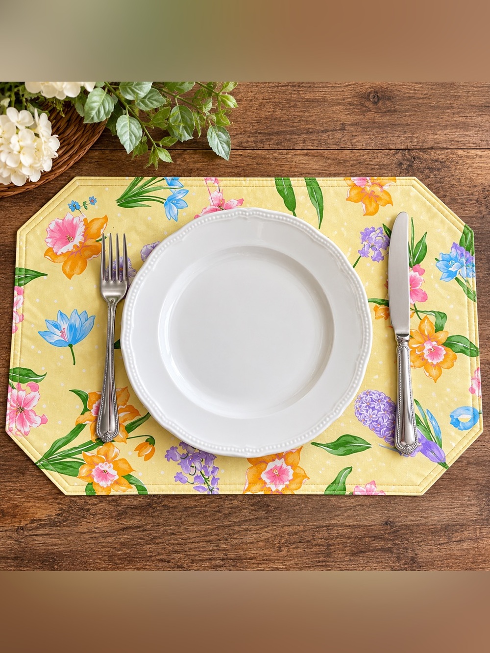 Vintage Floral Placemats Set of 6 Yellow Cottagecore 17x12
